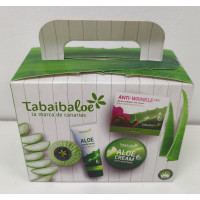 Tabaibaloe - Set Geschenkkarton Seife 100g, Handcreme 100ml, Creme 50ml, Antiage-Gesichtscreme 100ml hergestellt auf Teneriffa
