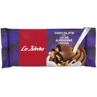 La Isleña - Chocolate con Leche Pasas y Almendras Vollmilchschokolade mit Rosinen und Mandeln 150g Tafel hergestellt auf Gran Canaria