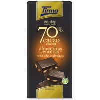Tirma - Chocolate Negro 70% Cacao Almendras dunkle Schokolade mit Mandeln 125g hergestellt auf Gran Canaria