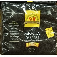Café Sol - Mezcla molido 50% Natural / 50% Torrefacto Röstkaffee gemahlen gemischt 2x 250g Karton hergestellt auf Gran Canaria